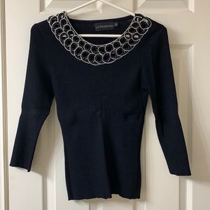 🌷3 for $25🌷La Madona, US S, Black & White Ribbon Collar 3/4 Sleeve Knit Top